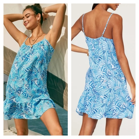 Lilly Pulitzer Dresses & Skirts - Lilly Pulitzer Jayden Mini Dress women small 100% Linen Blue/White Coastal beach
